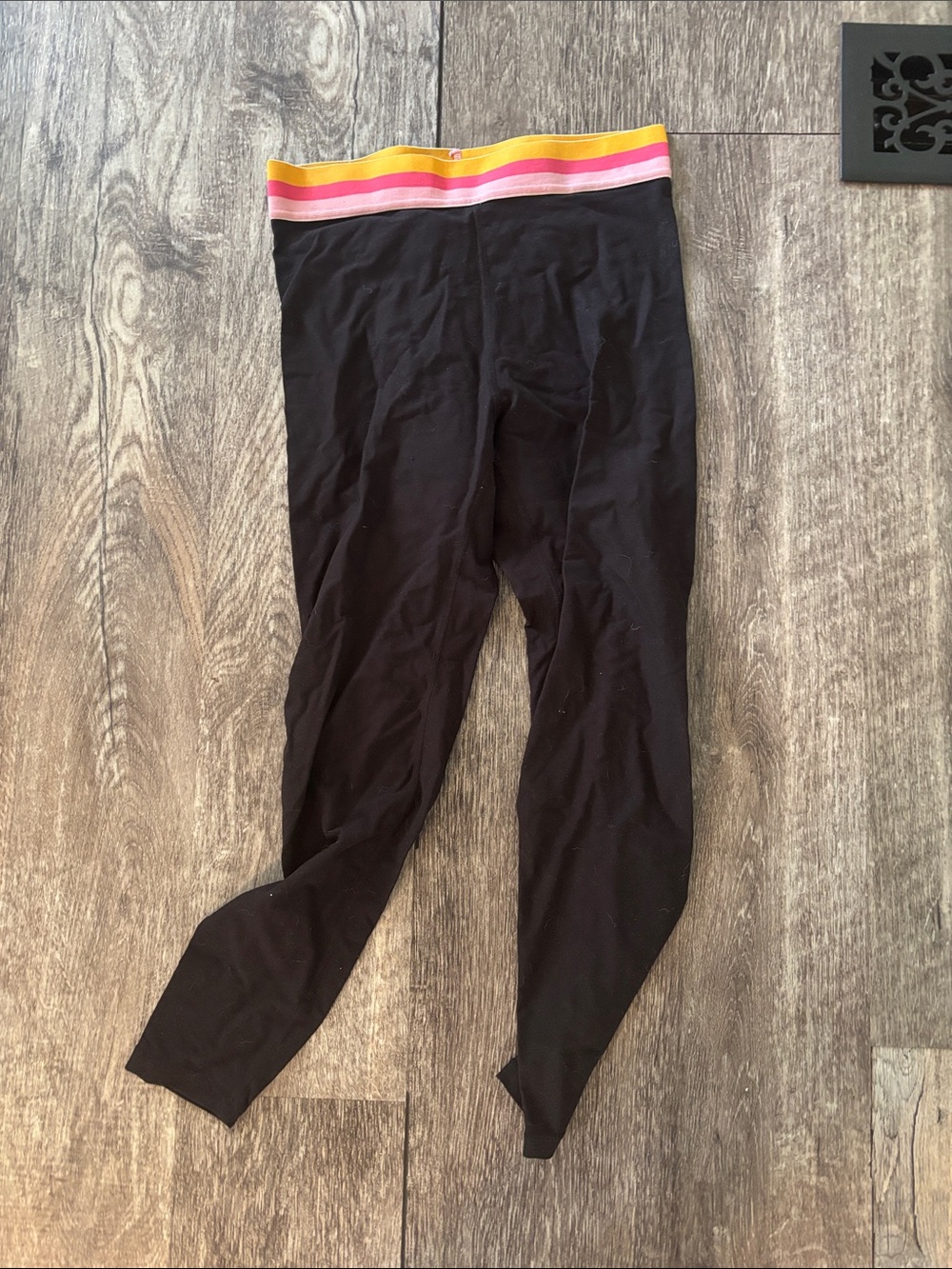 Women’s Black Leggings with Pink and Yellow Stripe Waistband Popflex